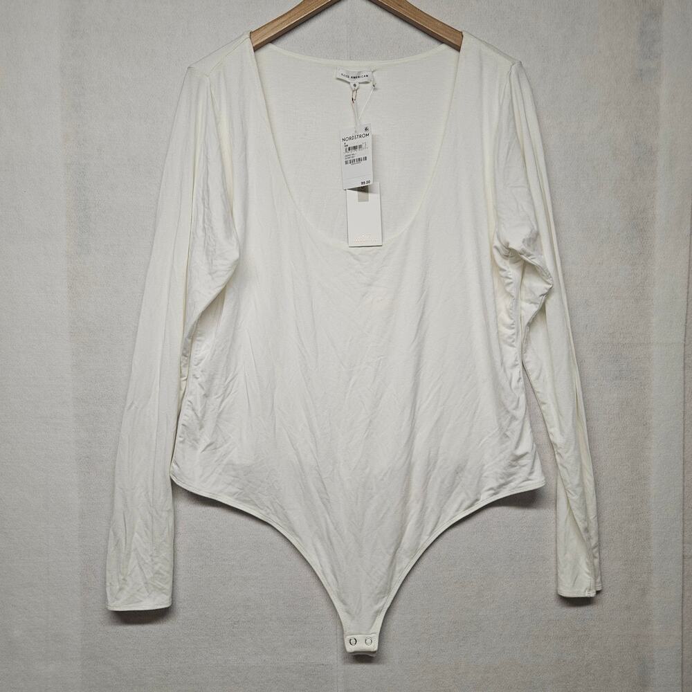 NWT Good American White Ivory Long Sleeve Bodysuit Size 6